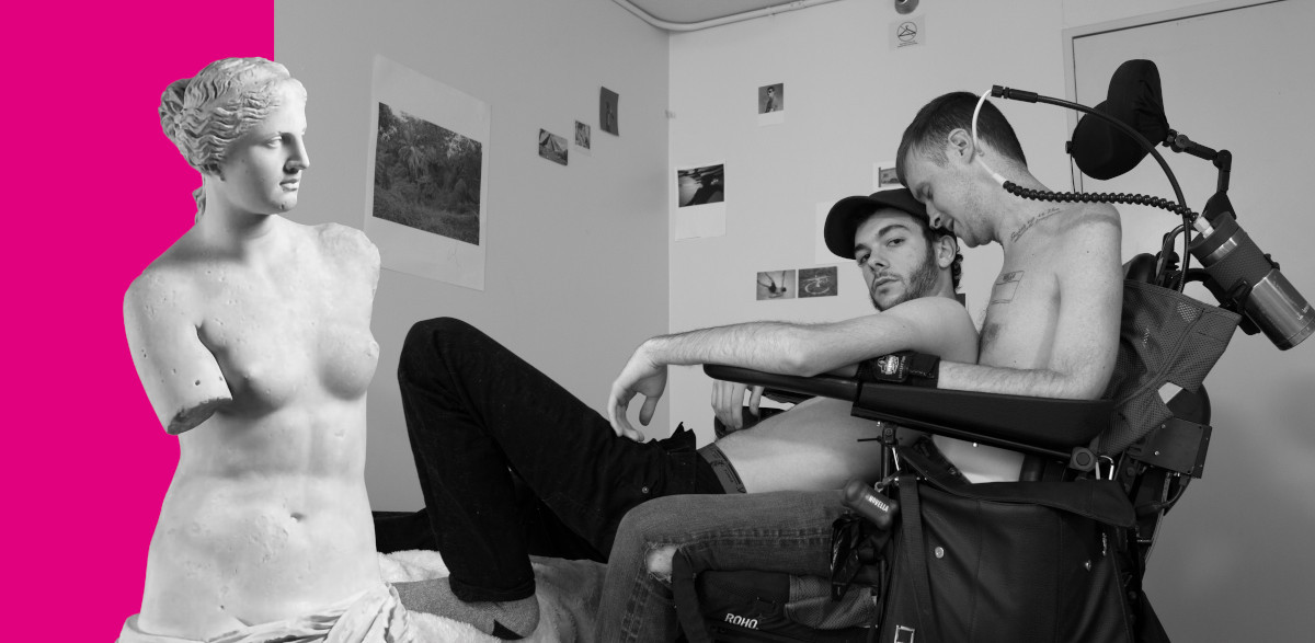 An image of a statue of the Venus de Milo and a black and white photograph by the artist Joey Solomon.